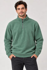 Erkek Polar Dik Yaka Yarım Fermuarlı Uzun Kollu Regular Fit Kışlık Sweatshirt - Mint Yeşili