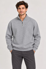 Erkek Üç İplik İçi Şardonlu Dik Yaka Yarım Fermuarlı Kışlık Sweatshirt - Grİ