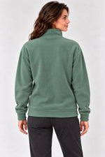 Kadın Polar Dik Yaka Yarım Fermuarlı Uzun Kollu Regular Fit Kışlık Sweatshirt - Mint Yeşili