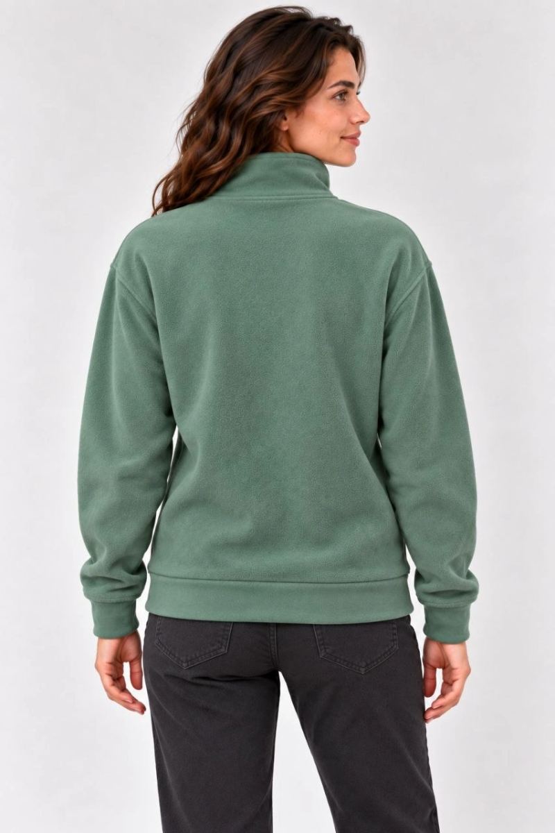 Kadın Polar Dik Yaka Yarım Fermuarlı Uzun Kollu Regular Fit Kışlık Sweatshirt - Mint Yeşili