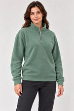 Kadın Polar Dik Yaka Yarım Fermuarlı Uzun Kollu Regular Fit Kışlık Sweatshirt - Mint Yeşili