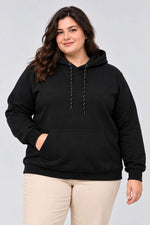 Kadın Battal Büyük Beden Üç İplik İçi Şardonlu Kapüşonlu Kanguru Cepli Kışlık Sweatshirt - Siyah