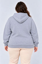Kadın Battal Büyük Beden Üç İplik İçi Şardonlu Kapüşonlu Kanguru Cepli Kışlık Sweatshirt - Gri