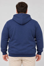 Erkek Battal Büyük Beden Üç İplik İçi Şardonlu Kapüşonlu Kanguru Cepli Kışlık Sweatshirt - Lacivert