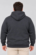 Erkek Battal Büyük Beden Üç İplik İçi Şardonlu Kapüşonlu Kanguru Cepli Kışlık Sweatshirt - Füme