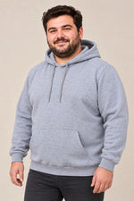 Erkek Battal Büyük Beden Üç İplik İçi Şardonlu Kapüşonlu Kanguru Cepli Kışlık Sweatshirt - Gri