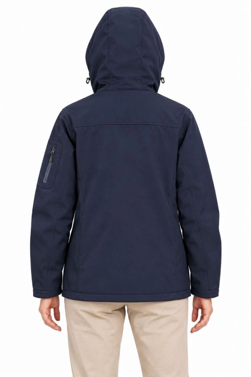 Kadın Su Geçirmez Softshell İçi Polar Astarlı Çıkarılabilir Kapüşonlu 4 Cepli Mont Ceket - Lacivert