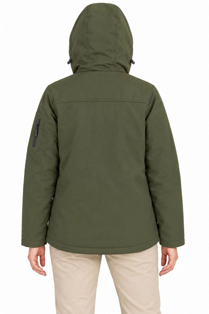 Kadın Su Geçirmez Softshell İçi Polar Astarlı Çıkarılabilir Kapüşonlu 4 Cepli Mont Ceket - Haki