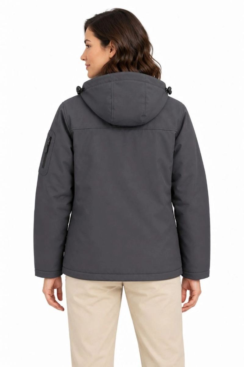 Kadın Su Geçirmez Softshell İçi Polar Astarlı Çıkarılabilir Kapüşonlu 4 Cepli Mont Ceket - Füme