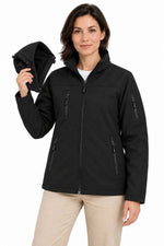 Kadın Su Geçirmez Softshell İçi Polar Astarlı Çıkarılabilir Kapüşonlu 4 Cepli Mont Ceket - Siyah
