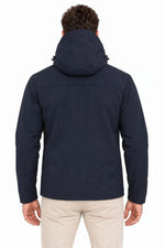 Erkek Su Geçirmez Softshell İçi Polar Astarlı Çıkarılabilir Kapüşonlu 4 Cepli Mont Ceket - Lacivert