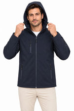 Erkek Su Geçirmez Softshell İçi Polar Astarlı Çıkarılabilir Kapüşonlu 4 Cepli Mont Ceket - Lacivert