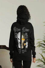 Kadın Oversize Kapüşonlu Cepli Baskılı 3 İplik Pamuklu Hoodie Sweatshirt - Siyah