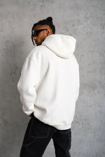 Erkek 3 İplik Pamuklu Kapüşonlu Kanguru Cepli Sweatshirt Hoodie - Beyaz