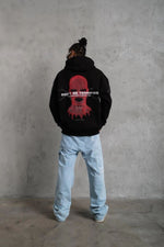 Erkek 3 İplik Pamuklu Kapüşonlu Baskılı Cepli Oversize Sweatshirt Hoodie - Siyah