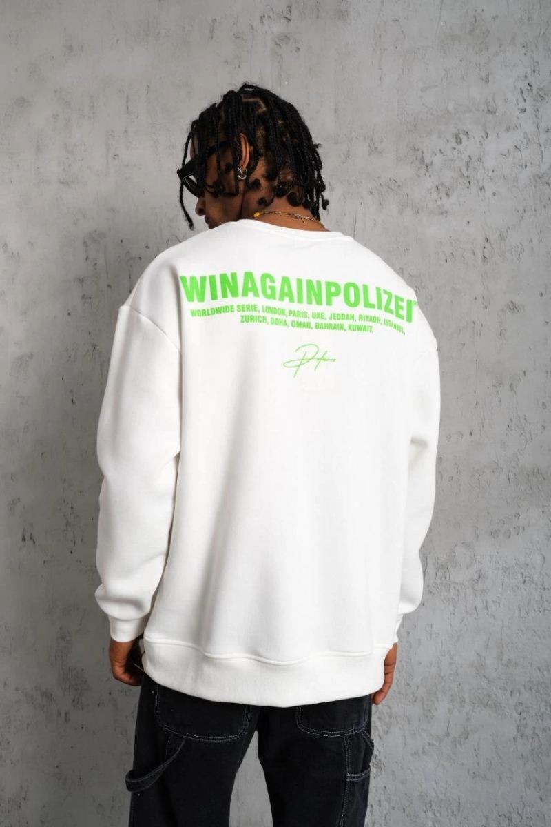 Erkek 3 iplik Bisiklet yaka Baskılı Sweatshirt - Beyaz