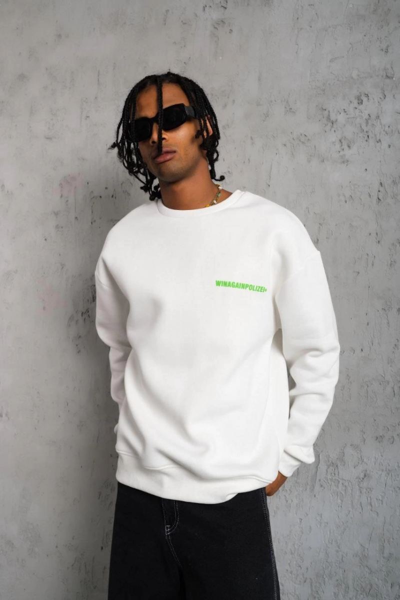 Erkek 3 iplik Bisiklet yaka Baskılı Sweatshirt - Beyaz