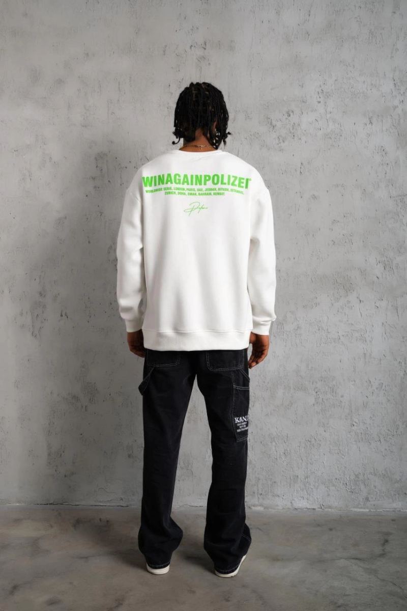 Erkek 3 iplik Bisiklet yaka Baskılı Sweatshirt - Beyaz