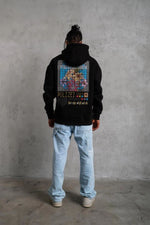 Erkek 3 İplik Pamuklu Kapüşonlu Baskılı Cepli Oversize Sweatshirt Hoodie - Siyah