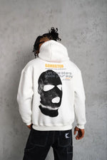 Erkek Maske Baskılı 3 iplik pamuklu Kapüşonlu Sweatshirt hoodie - Beyaz