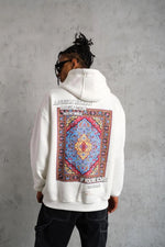 Erkek 3 İplik Pamuklu Kapüşonlu Baskılı Cepli Oversize Sweatshirt Hoodie - Beyaz