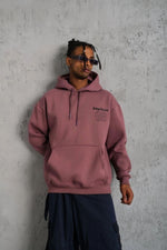 Erkek 3 İplik Pamuklu Kapüşonlu Baskılı Cepli Sweatshirt Hoodie - Gül Kurusu