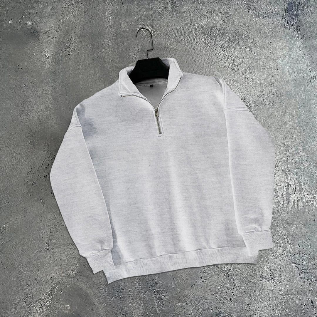 Erkek Yarım Fermuarlı Üç İplik Sweatshirt - Gri