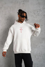 Erkek Kordonlu Arka Maske Kordon Saçlı Kapüşonlu sweatshirt hoodie - Beyaz