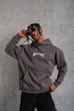 Erkek 3 İplik Pamuklu Baskılı Kapüşonlu Cepli Sweatshirt Hoodie - Füme
