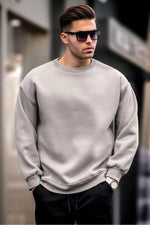 Erkek Düz Bisiklet Yaka 3 iplik Sweatshirt - Boyalı Gri