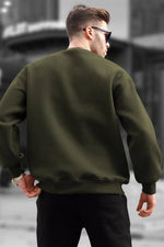 Erkek Düz Bisiklet Yaka 3 İplik  Sweatshirt - Yeşil