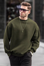 Erkek Düz Bisiklet Yaka 3 İplik  Sweatshirt - Yeşil