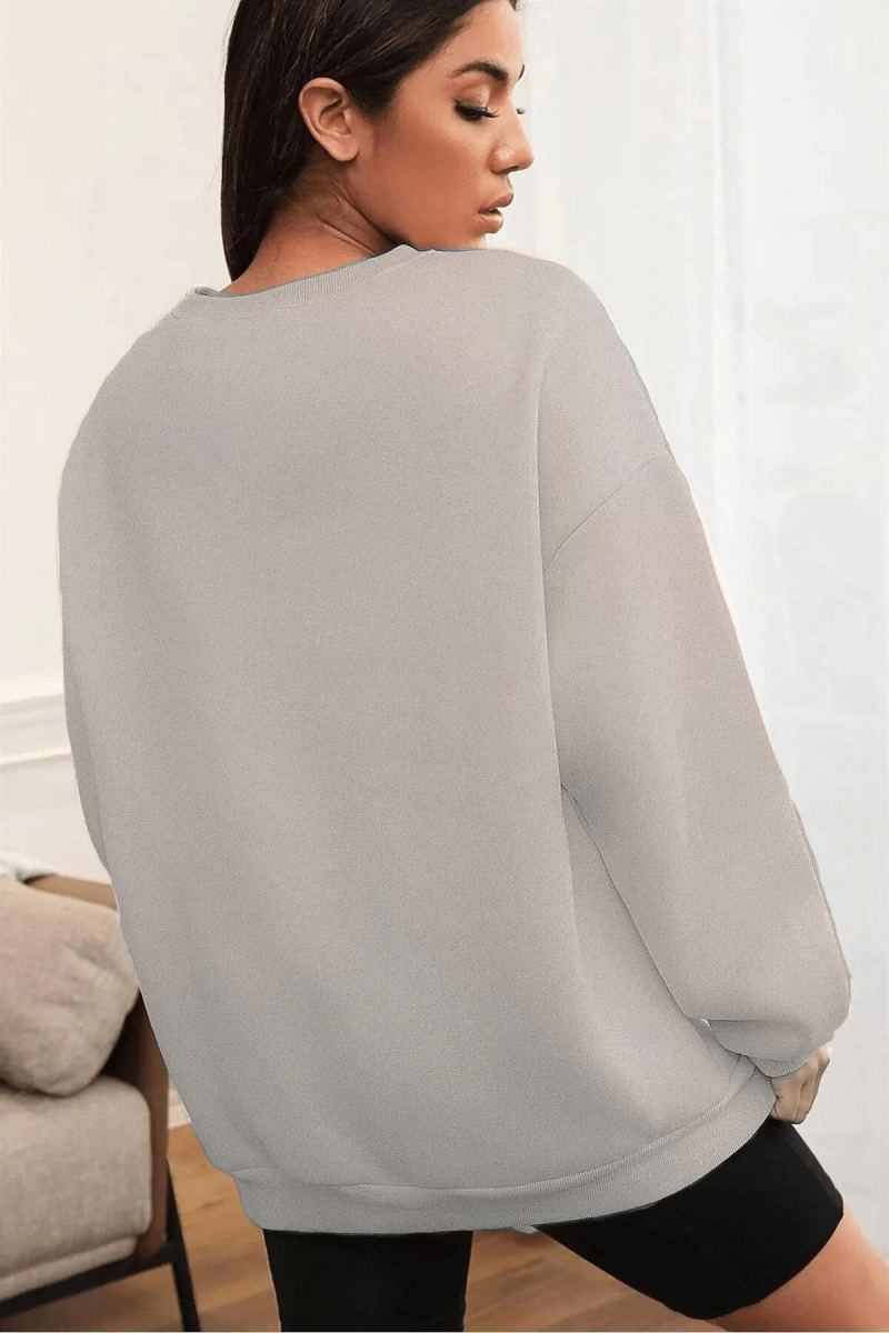 Kadın Düz Bisiklet Yaka 3 İplik Sweatshirt - Boyalı Gri