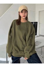 Kadın Düz Bisiklet Yaka 3 iplik  Sweatshirt - Yeşil