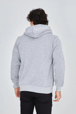 Erkek 3 İplik Pamuklu Fermuarlı Kapüşonlu Kanguru Cepli Baskılı Hoodie Hırka Sweatshirt -Gri