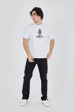Erkek Baskılı T-Shirt Kısa Kol Bisiklet Yaka Regular Fit Rahat Kalıp Günlük Tişört - Beyaz