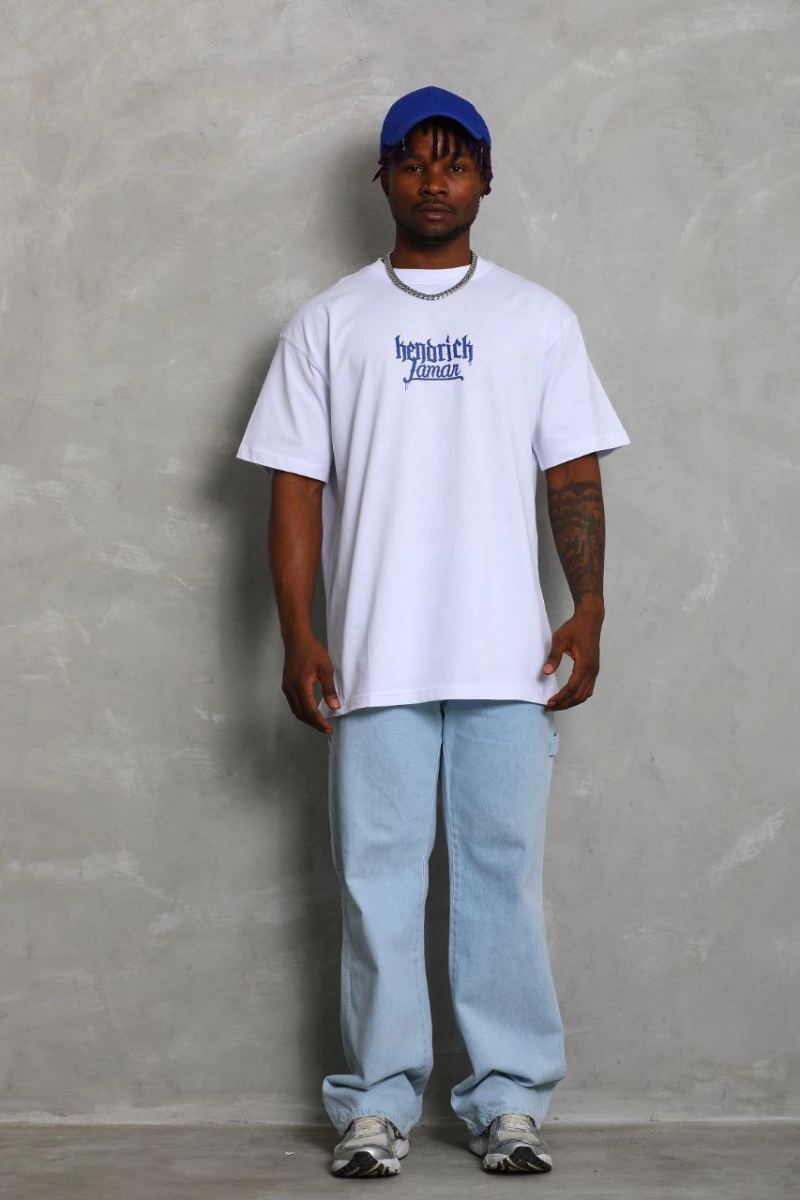 Erkek Baskılı Tişört Kısa Kol Bisiklet Yaka Oversize T-Shirt - Beyaz