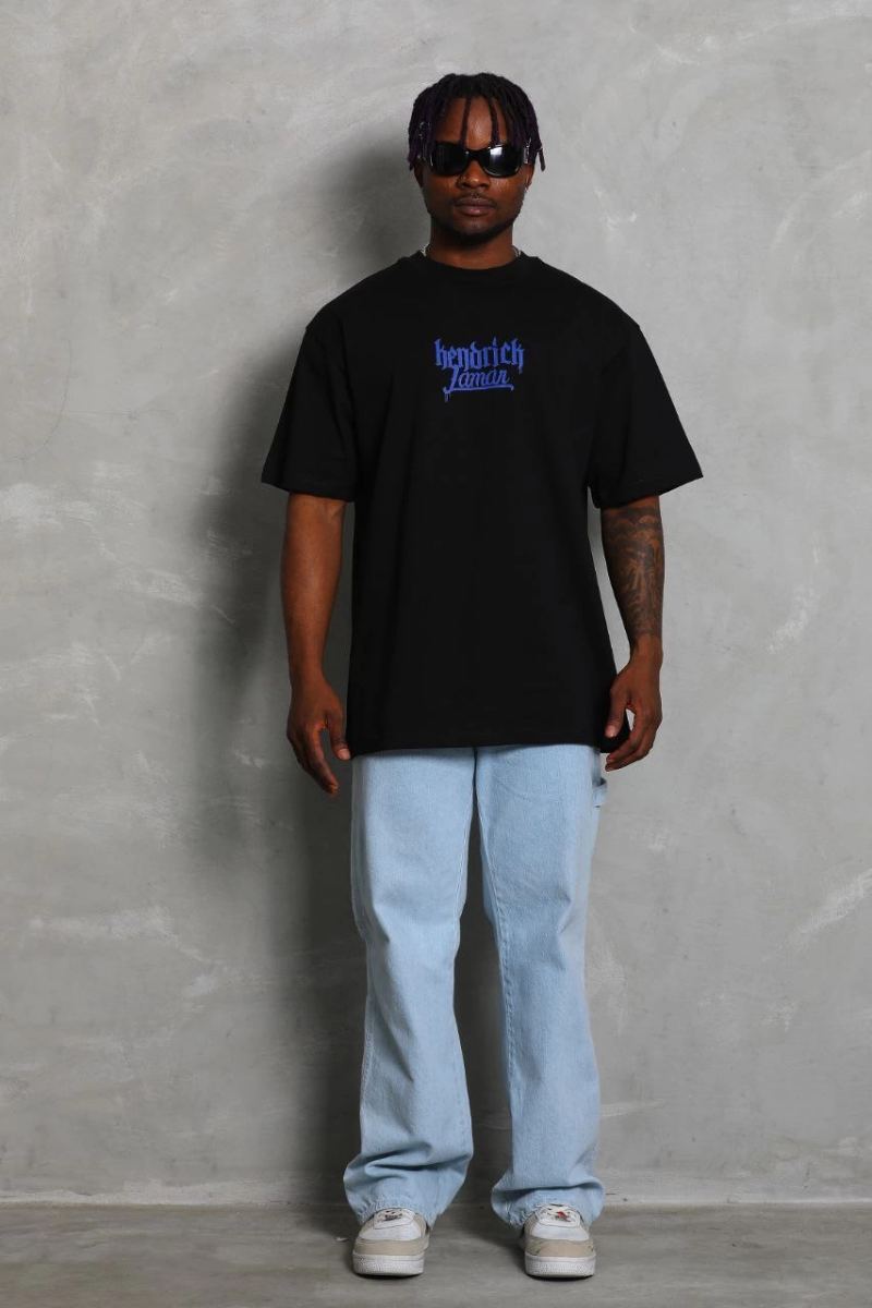 Erkek Baskılı Tişört Kısa Kol Bisiklet Yaka Oversize T-Shirt - - Siyah