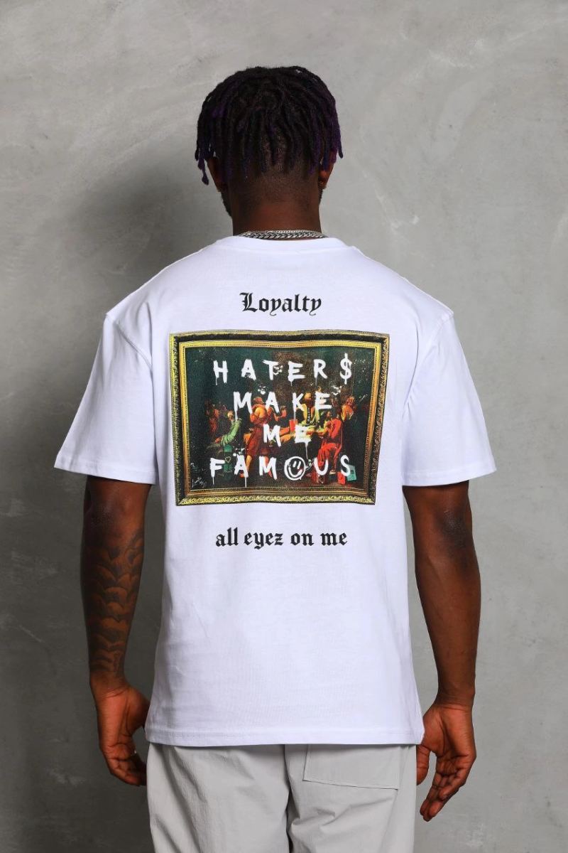 Erkek Kısa kol Baskılı Bisiklet Yaka T-Shirt - Beyaz
