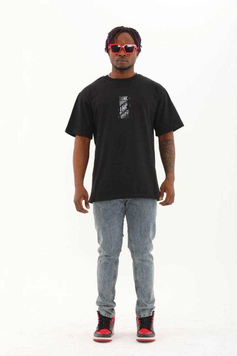 Erkek Kısa kol Baskılı Bisiklet Yaka T-Shirt - Siyah