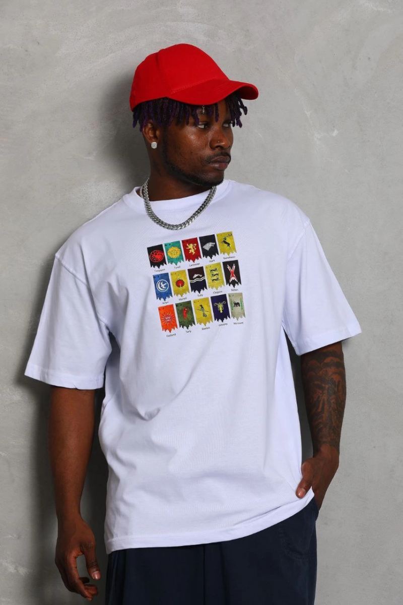 Erkek Kısa kol Baskılı Bisiklet Yaka T-Shirt - Beyaz