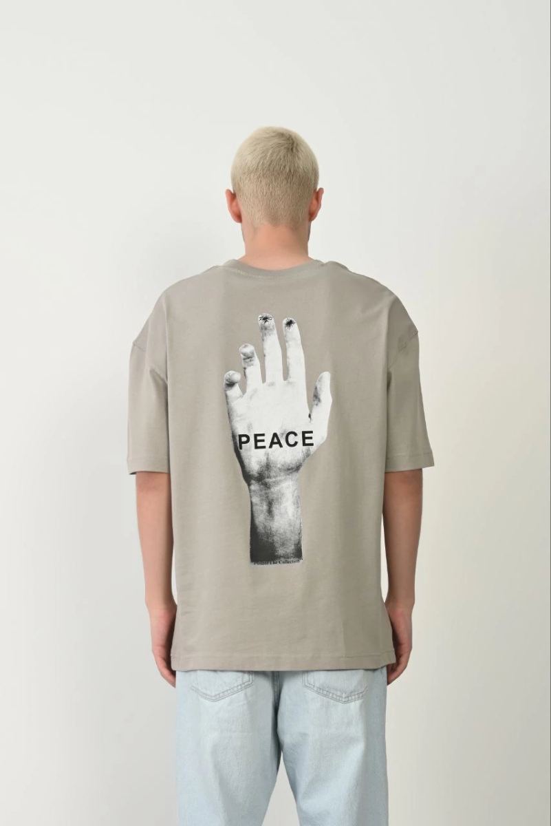 Erkek Baskılı T-Shirt Kısa Kol Bisiklet Yaka Rahat Kalıp Tişört - Boyalı Gri