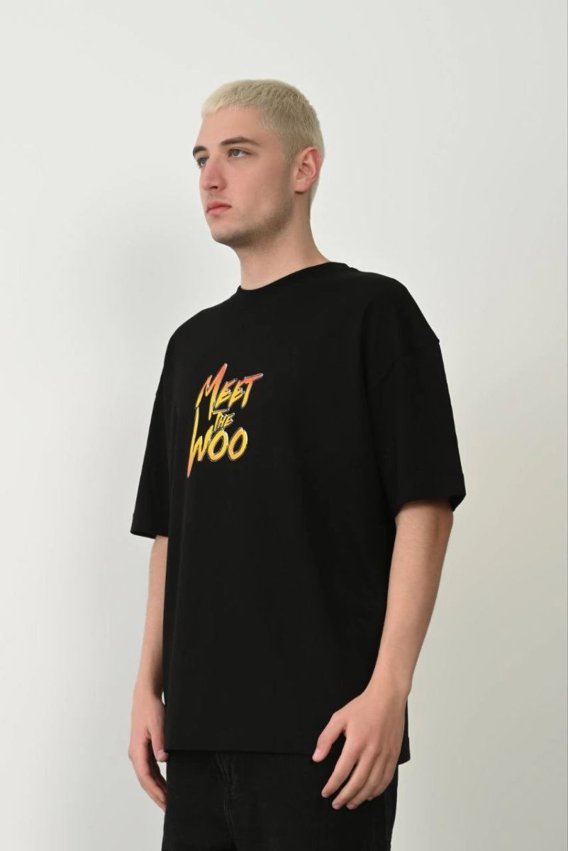 Erkek Baskıkı Kısa kok Bisiklet Yaka  T-Shirt - Siyah