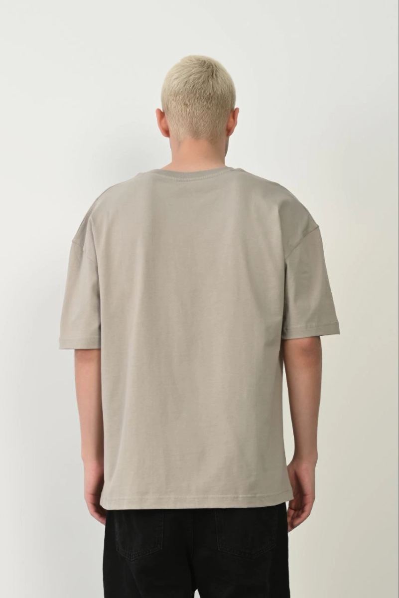 Erkek Baskılı T-Shirt Kısa Kol Bisiklet Yaka Rahat Kalıp Tişört - Boyalı Gri