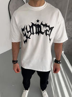 Erkek Baskılı Bisiklet Yaka T-Shirt - Beyaz