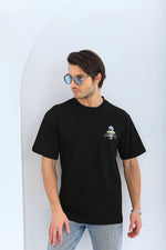Erkek Baskılı Bisiklet Yaka Kısa kol T-Shirt - Siyah