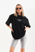 Kadın Baskılı Oversize Kısa kol  T-Shirt - Siyah