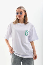 Kadın Baskılı kısa kol  Oversize T-Shirt - Beyaz