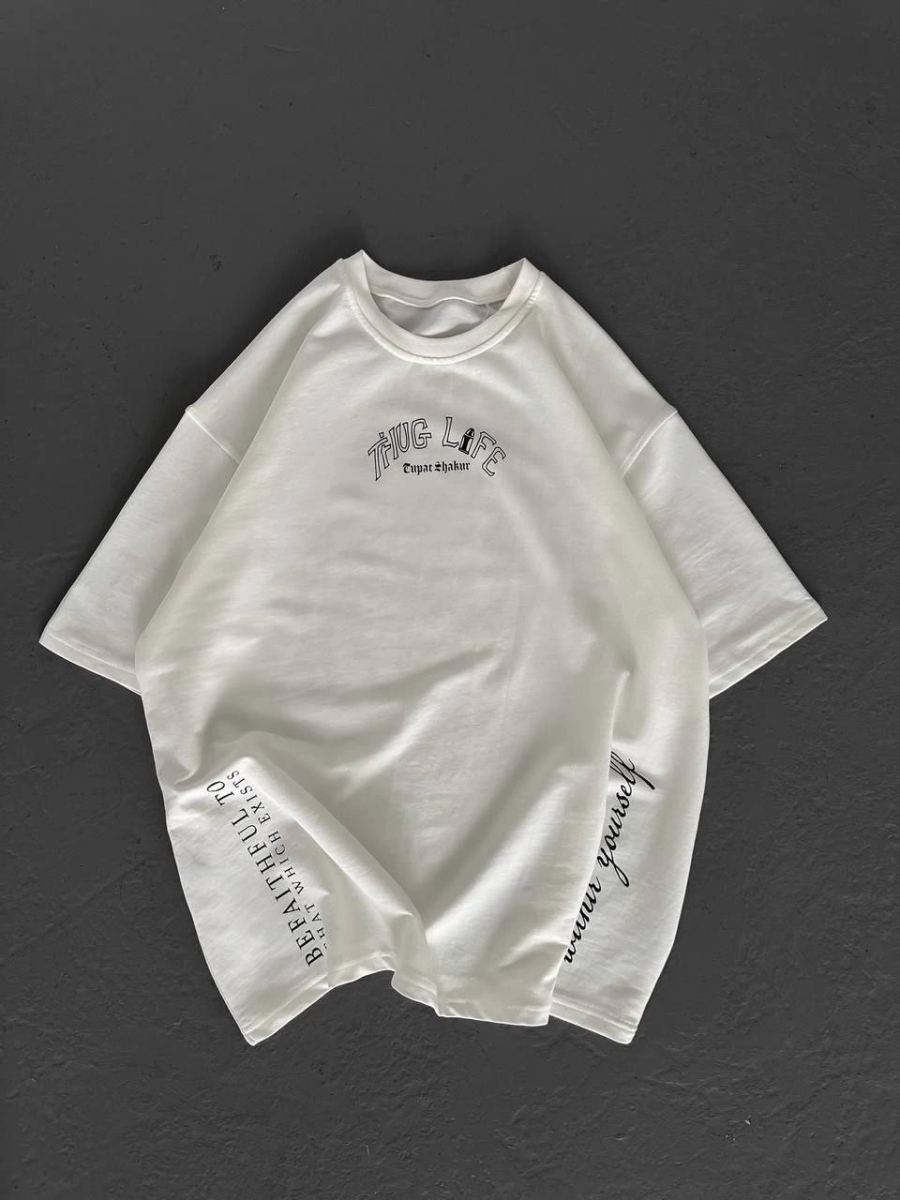 Erkek Kısa Kol Tişört Bisiklet Yaka Filistin Poşulu Baskılı T-Shirt - Beyaz