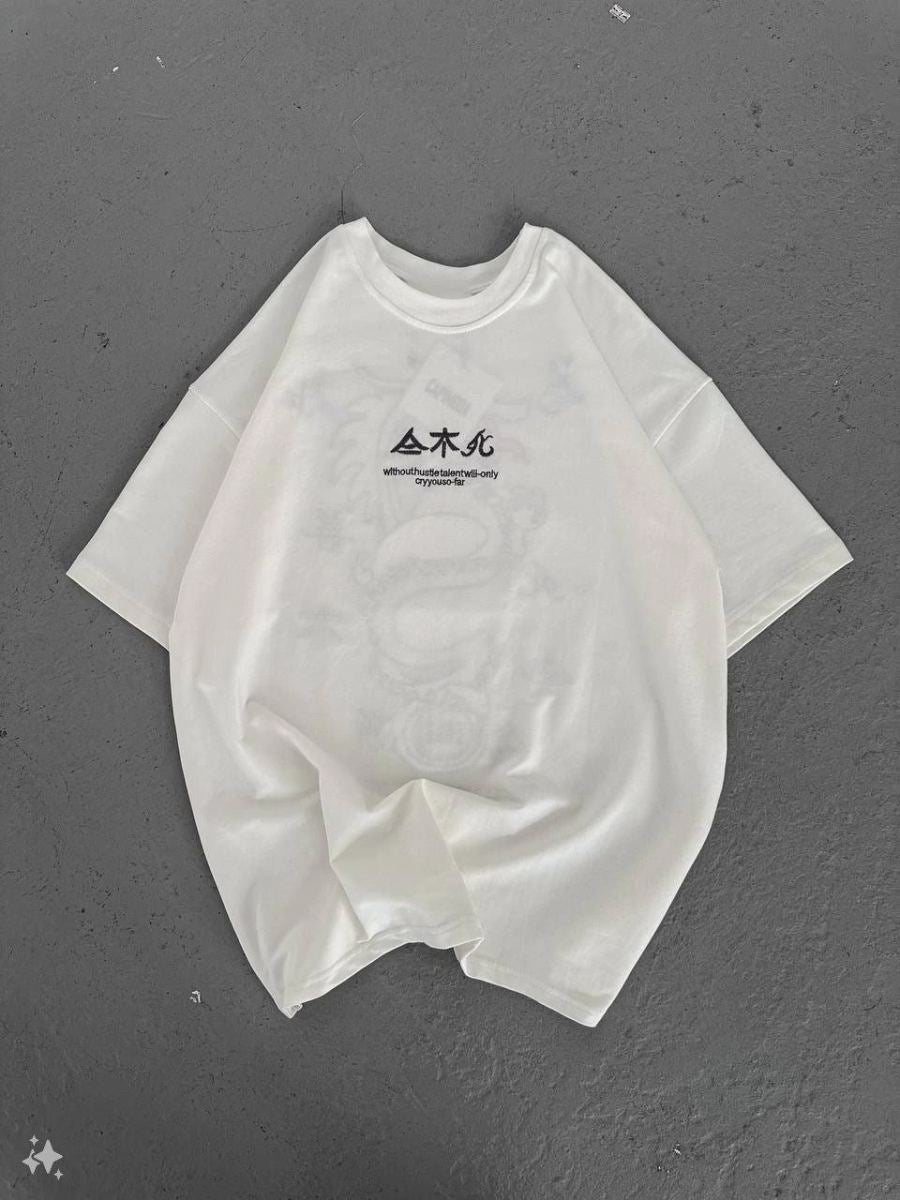 Erkek Bisiklet yaka Baskılı T-Shirt - Beyaz